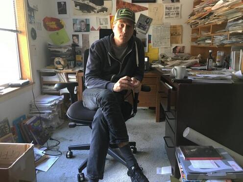 Eric Reynolds in his office at the Fantagraphics headquarters in Seattle
