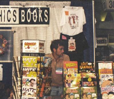 Eric Reynolds in the Fantagraphics booth at the 1997 San Diego Comic Con 